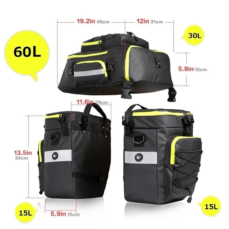 60L 3 In 1 Mountain Road Bicyc - Panniers Waterproof Rear ulasan dan harga